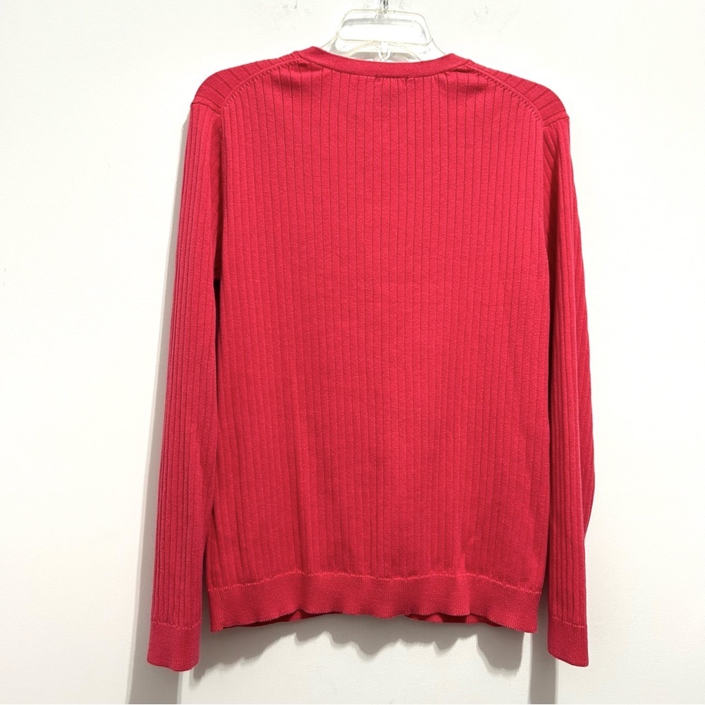 IZOD Women’s Fitted Ribbed Raspberry Color Cardigan - Picture 7 of 8
